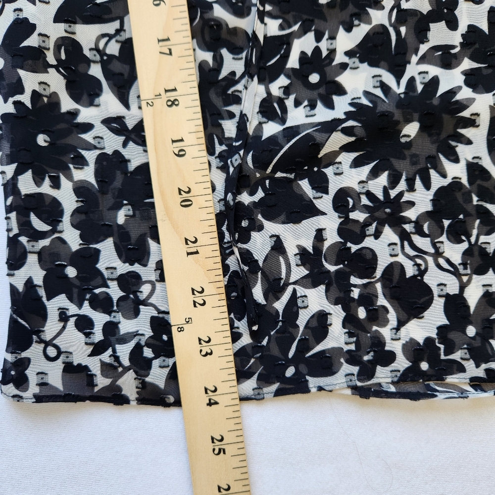 Boden Maddie Floral Top Black White Sheer Long Sleeve Ruffled Neck Tie Size 6 - Picture 15 of 16